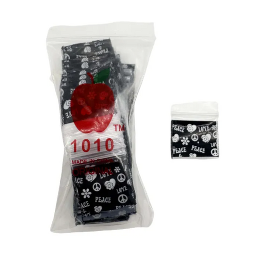 1010 Peace Love Apple Bags 100 Pack 25x25mm