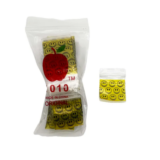 1010 Yellow Smiley Apple Bags 100 Pack 25x25mm