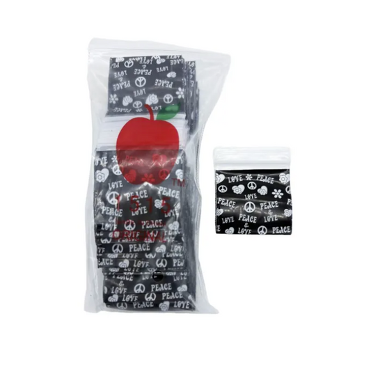1515 Peace Love Apple Bags 100 Pack 38x38mm