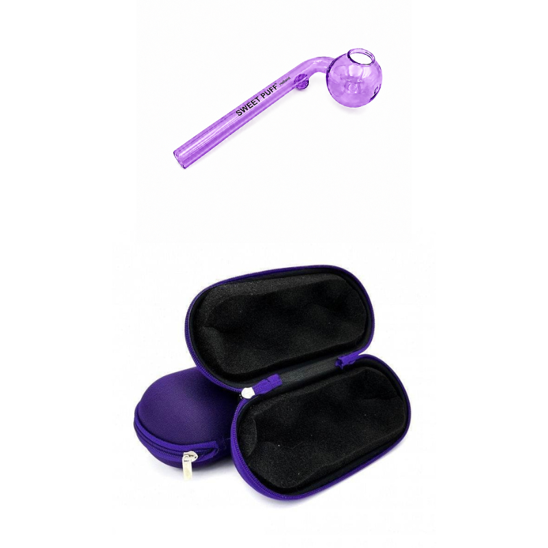 Matching Colour Sweet Puff Glass Pipe & Medium Case Bundle Purple