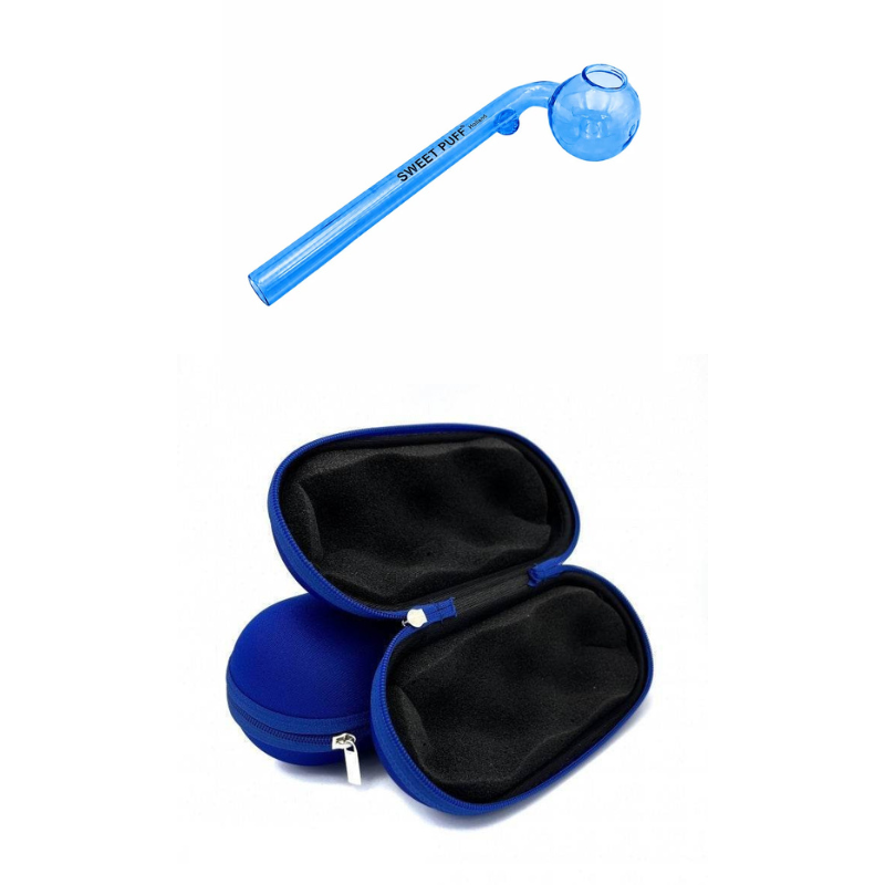 Matching Colour Sweet Puff Glass Pipe 14cm & Medium Case Bundle