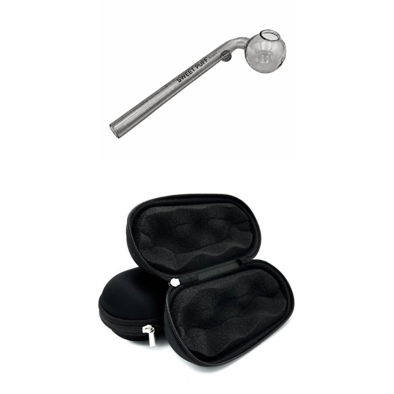Matching Colour Sweet Puff Glass Pipe 14cm & Medium Case Bundle