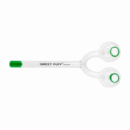 Twin Bowl Sweet Puff Glass Pipe 15cm Green