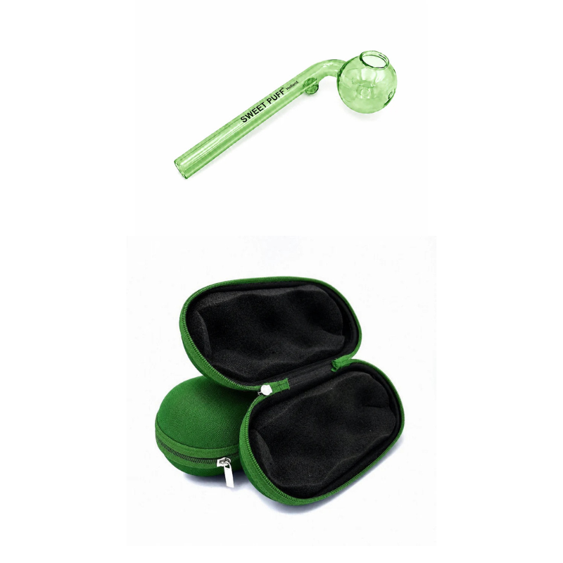 Matching Colour Sweet Puff Glass Pipe & Medium Case Bundle