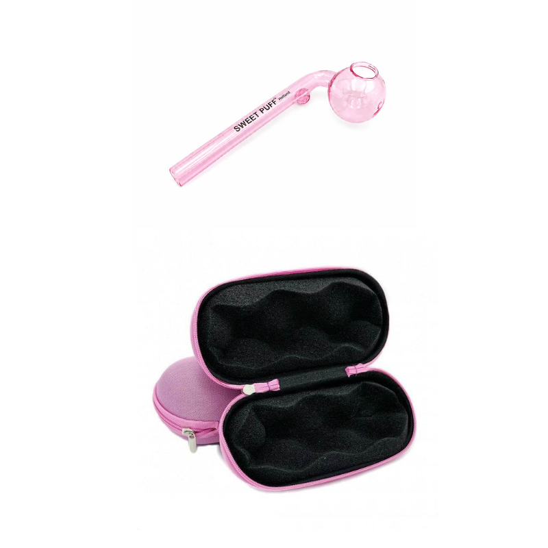 Matching Colour Sweet Puff Glass Pipe & Medium Case Bundle