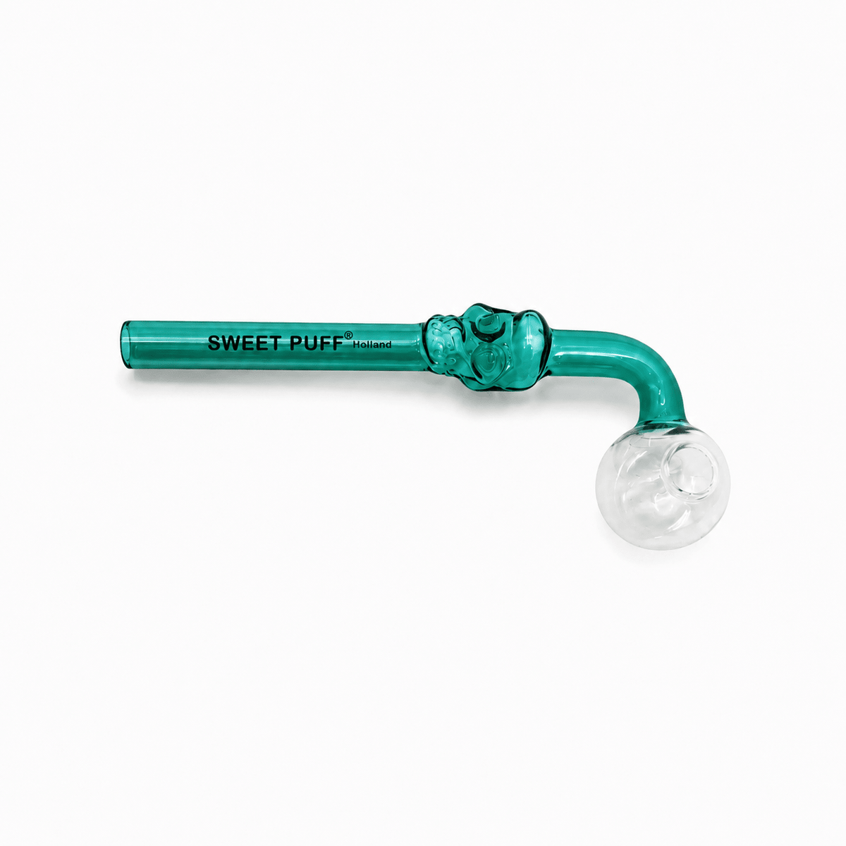 Full Colour Skull Sweet Puff Glass Pipe 14cm Teal