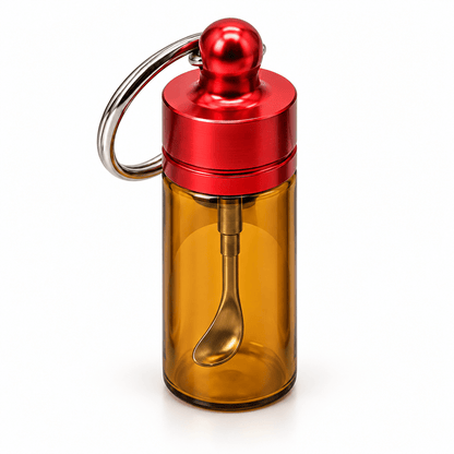 Glass Key Chain Snuff Jar Red