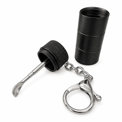 Metal Key Chain Snuff Jar Black