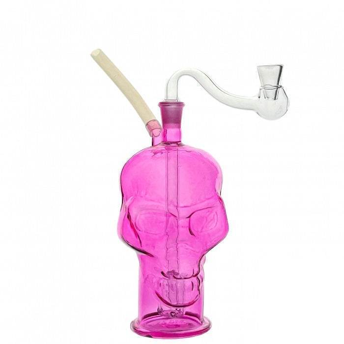 Pink Skull Glass Bubbler Water Pipe