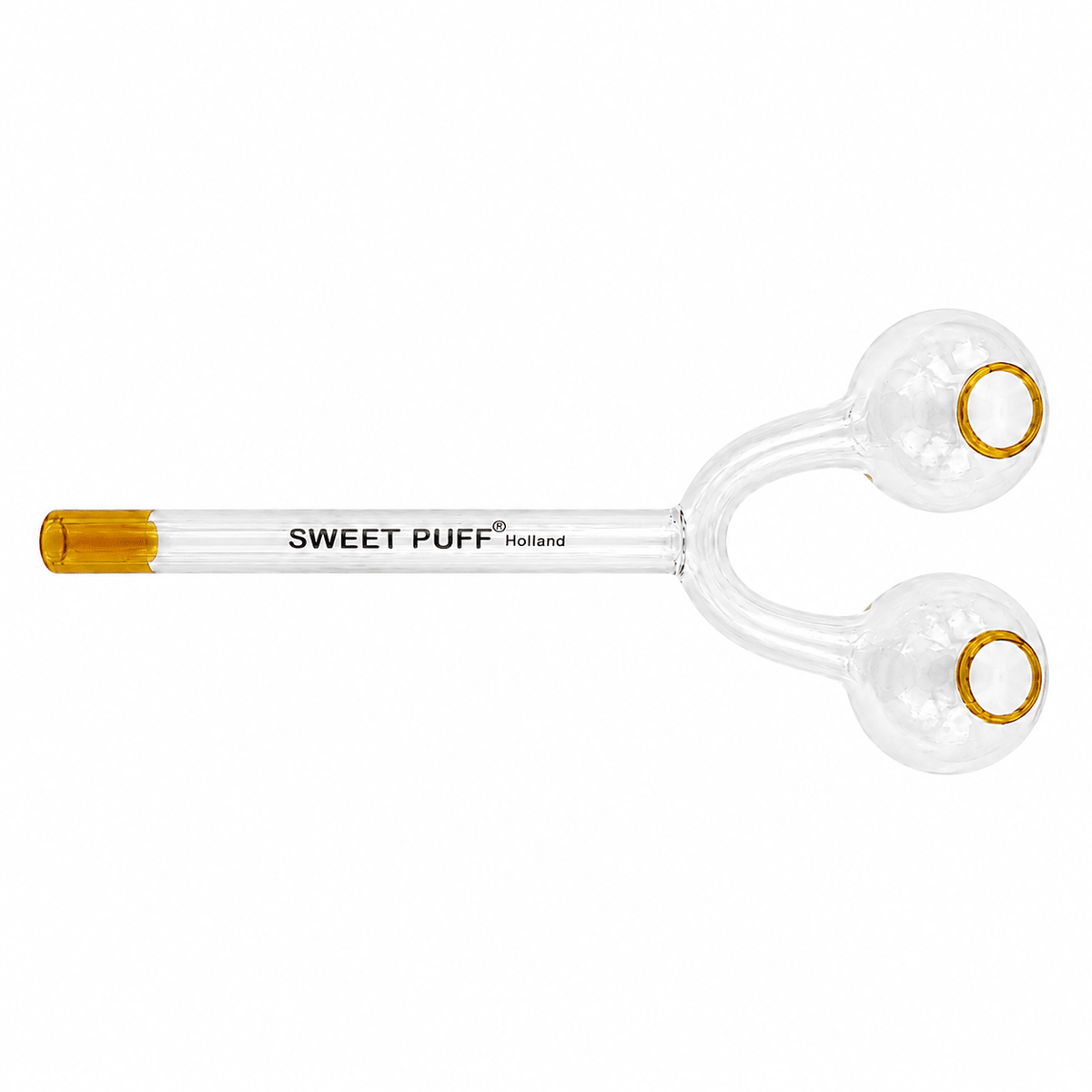 Twin Bowl Sweet Puff Glass Pipe 15cm Amber