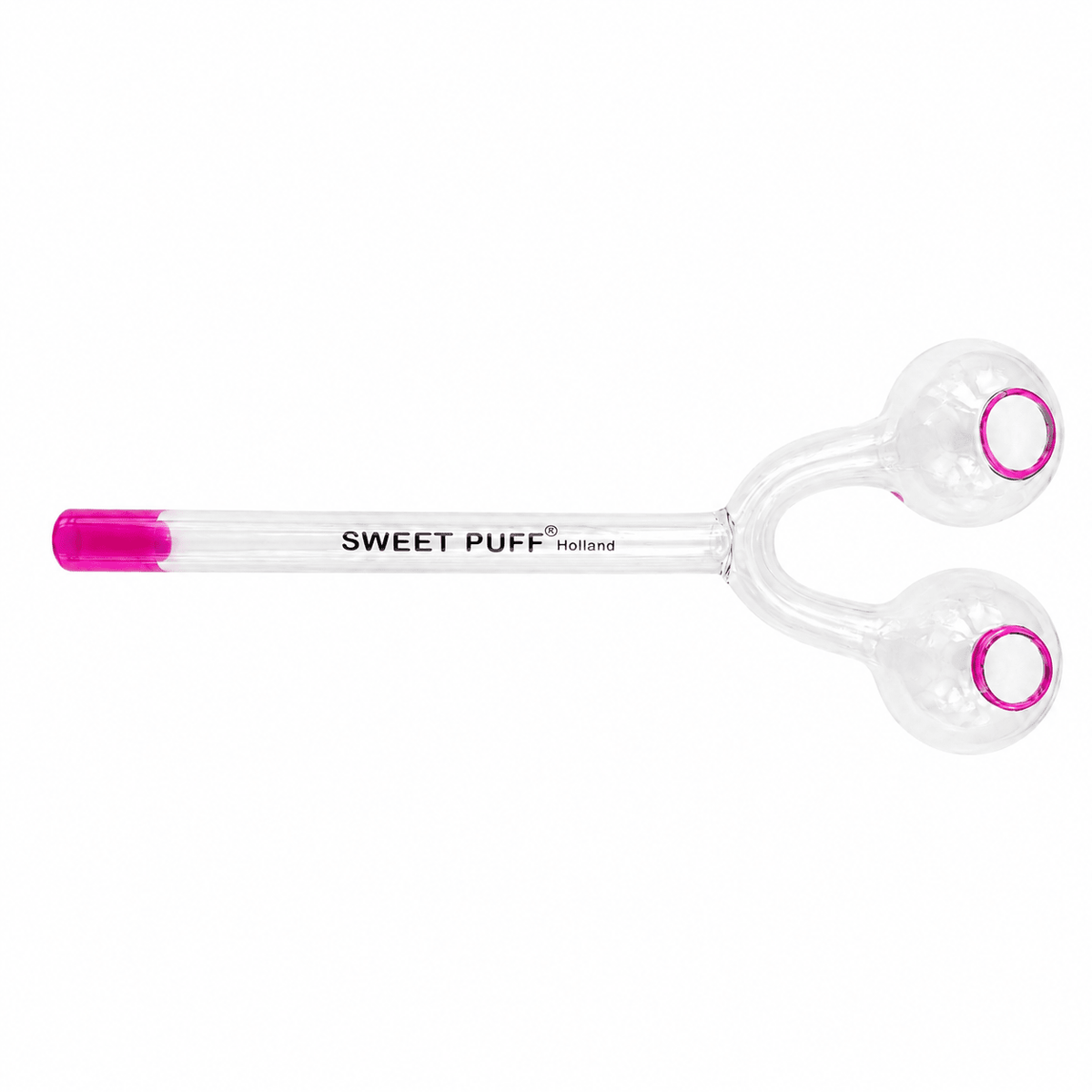 Twin Bowl Sweet Puff Glass Pipe 15cm Pink